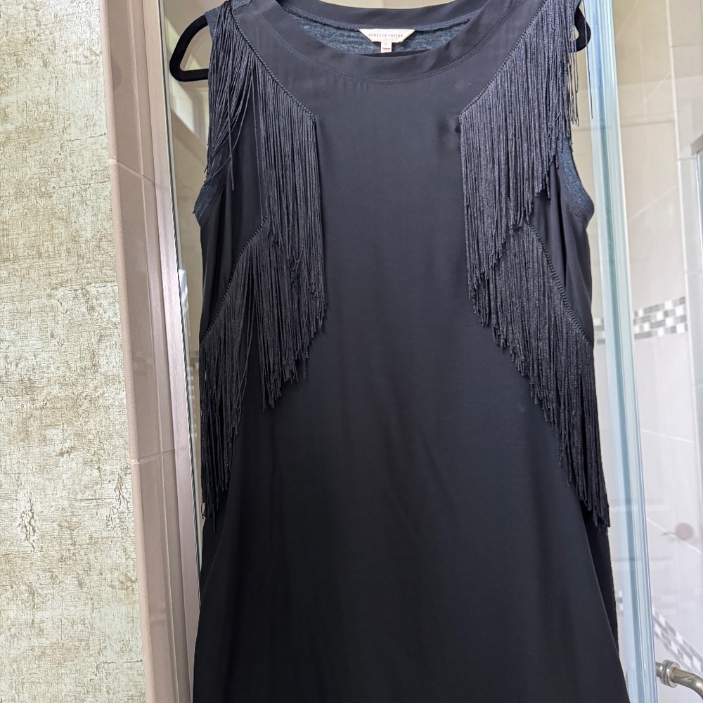 Rebecca Taylor Fringe Dress Black Dress Sheath-size medium